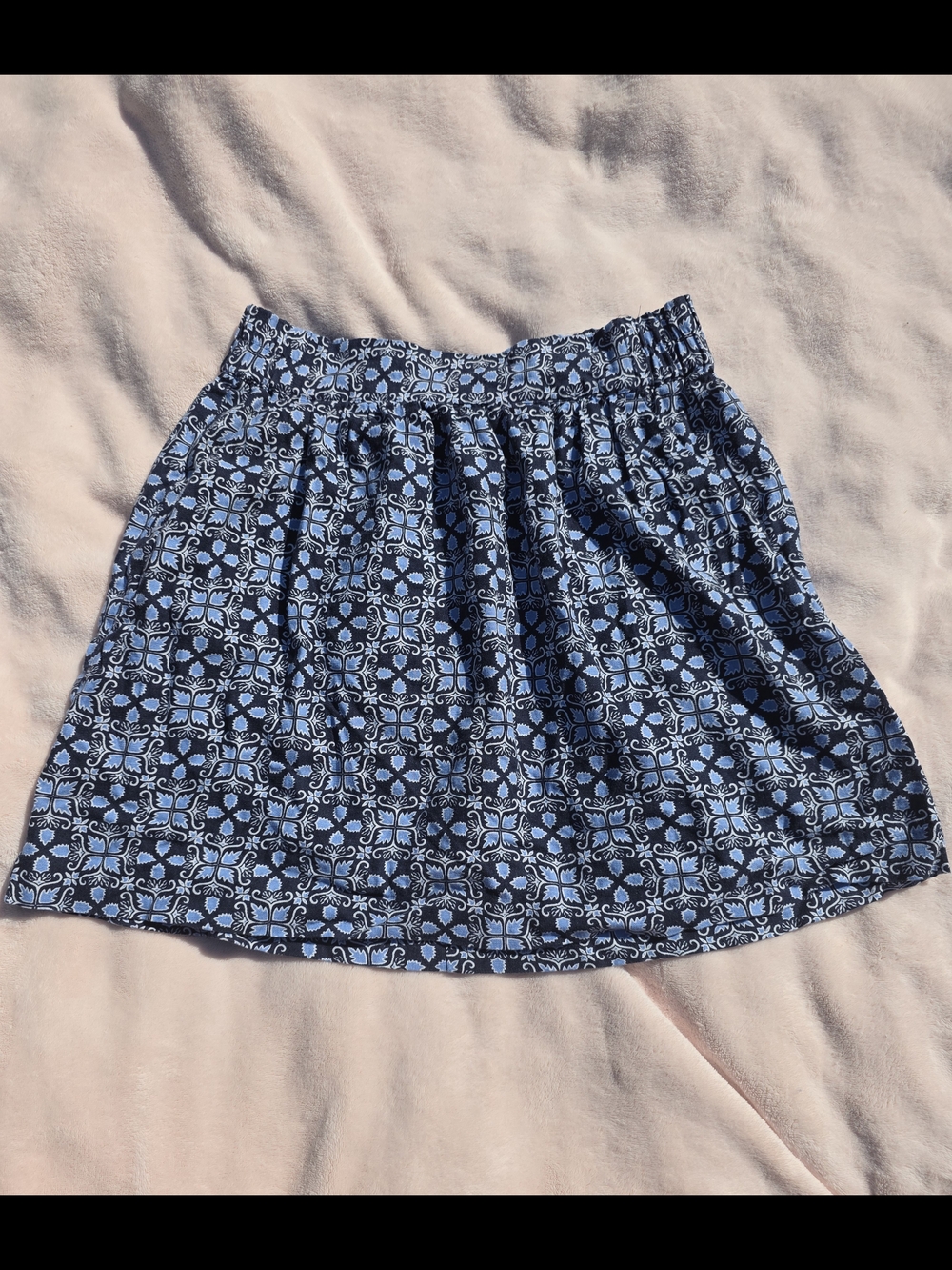 LOFT Navy and Light Blue Patterned Skater Skirt